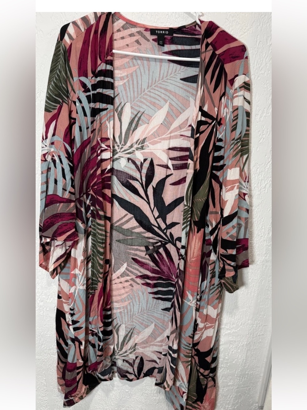 Torrid Tropical Floral Kimono Cardigan in Blush & Plum 1/2